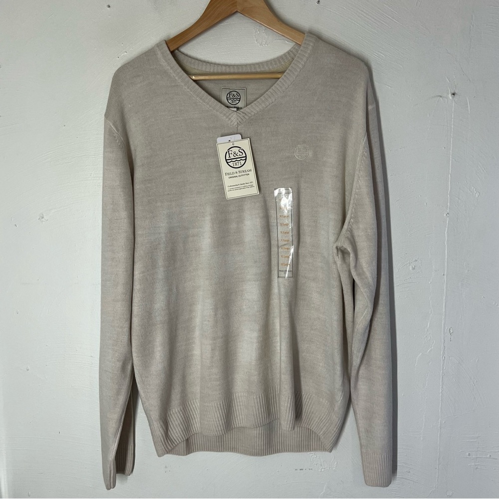Field & Stream Mens Sweater XL Tan V-neck Pullover Preppy Golf